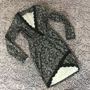 Sexy Black Lace Plunging Neck Bodycon Mini Dress